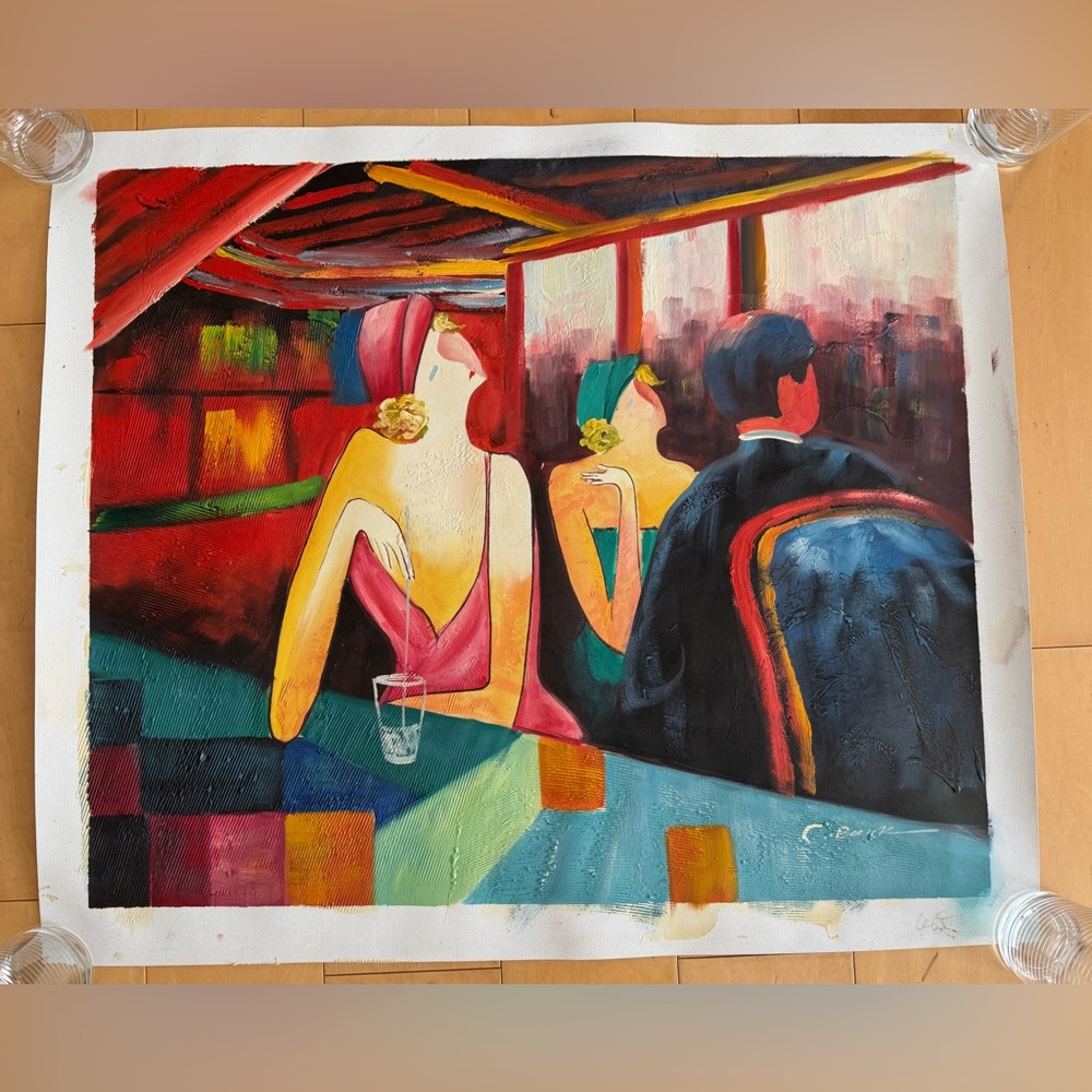 Elegant Evening Social Art Painting Original Oil on Canvas signed by artist.